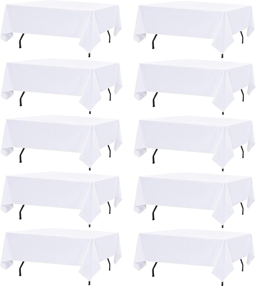 10 Pack White Table Cloths for 8ft Rectangle Tables, 60x126 Inch Tablecloth