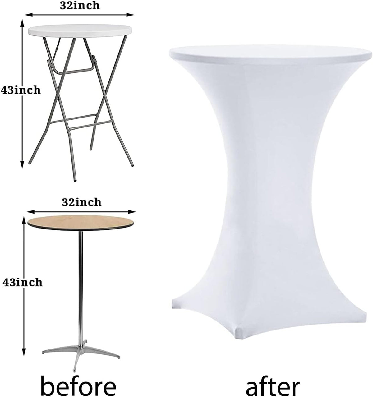 Tina's Cocktail Table Covers White, Cocktail Tablecloth 20 Pack 32x43 Inch