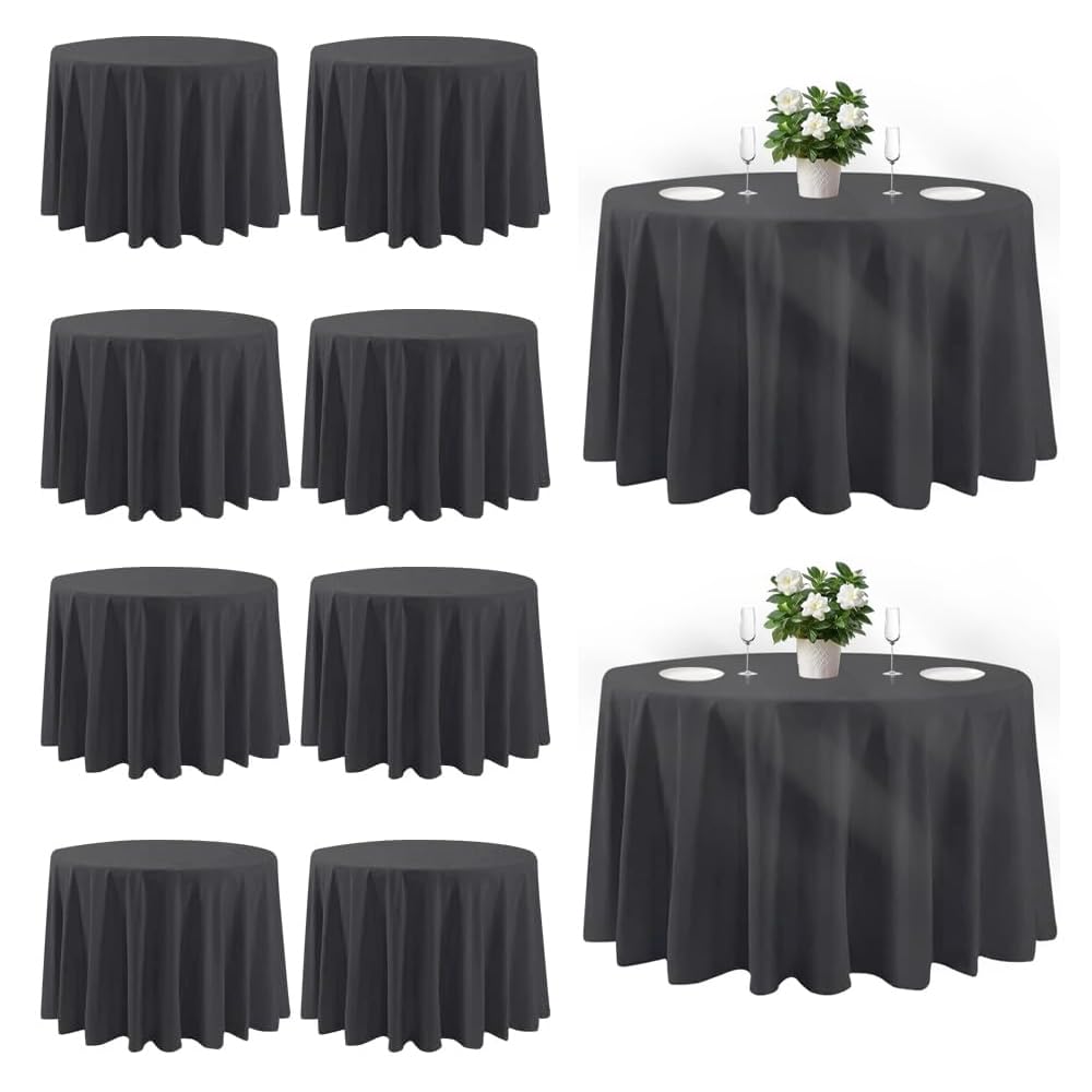 Cuckan 120 Inch Round Tablecloth, 10 Pack White Stain Resistant and Wrinkle-Free Polyester Table Cover for Wedding, Banquet, Party, Restaurant