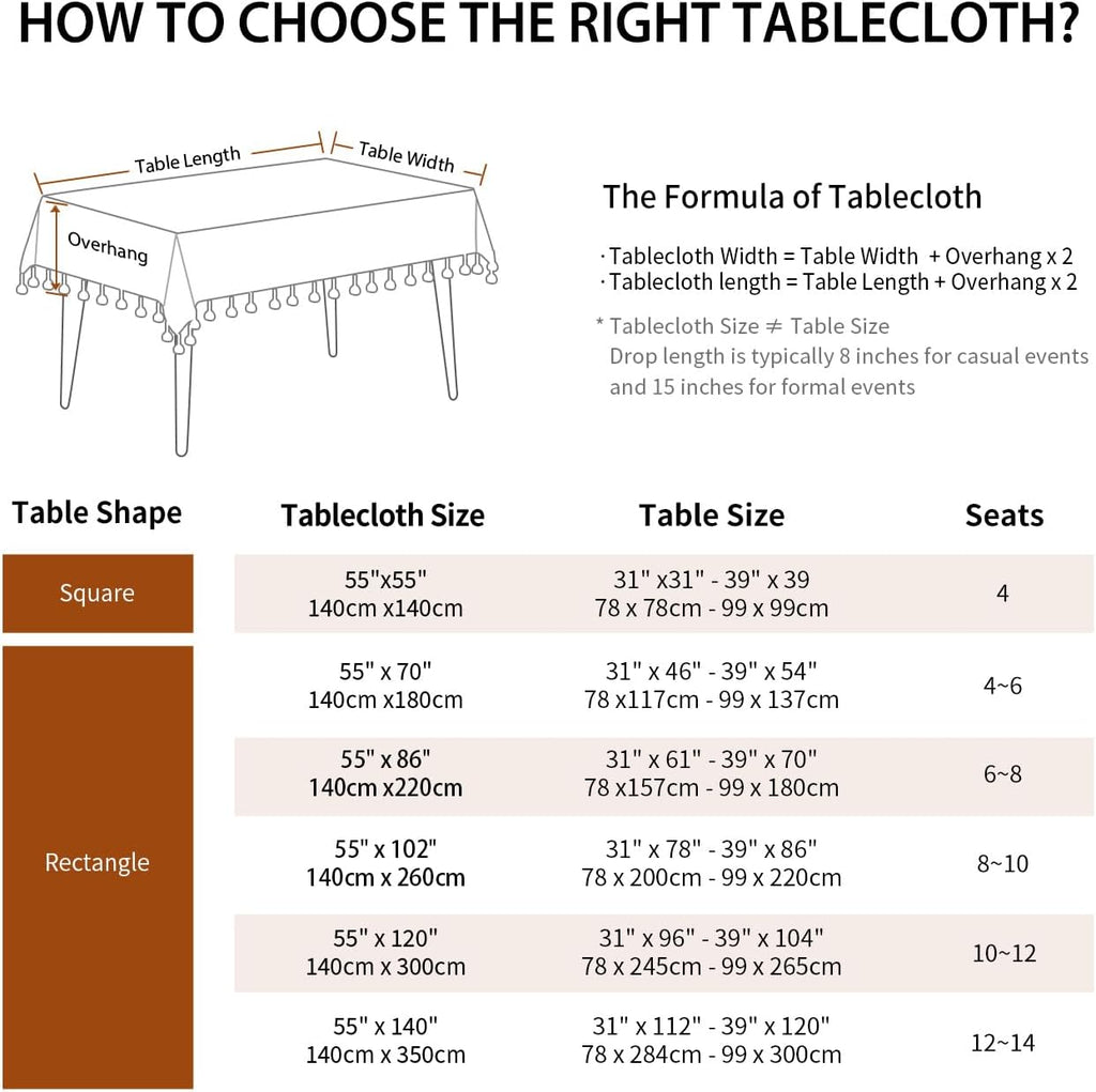 Deep Dream Tablecloths, Waterproof Table Cloth, Linens Wrinkle Free Anti-Fading, Rustic Table Cover Decoration for Kitchen Dinning Party (Rectangle/Oblong,55''x120'',10-12 Seats, Light Coffee)