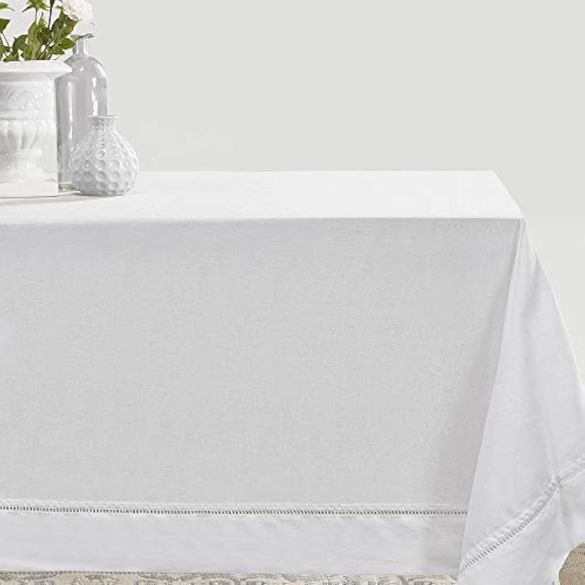 Simple&Opulence Premium 100% Linen Hemstitch Tablecloth-60 x 120 Inch Natural Linen, Natural Fabric, Rectangular Tablecloth for Indoor and Outdoor Use