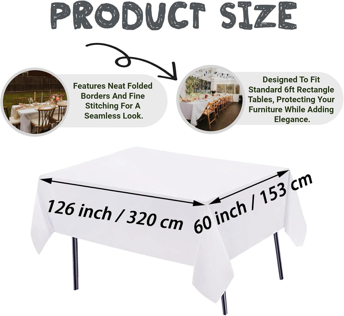 10 Pack White Table Cloths for 8ft Rectangle Tables, 60x126 Inch Tablecloth