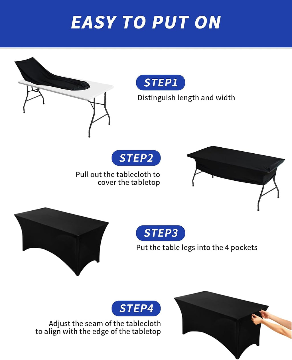 Fixwal 18 Pack 6FT Black Tablecloth Rectangle Spandex Fitted Table Cover