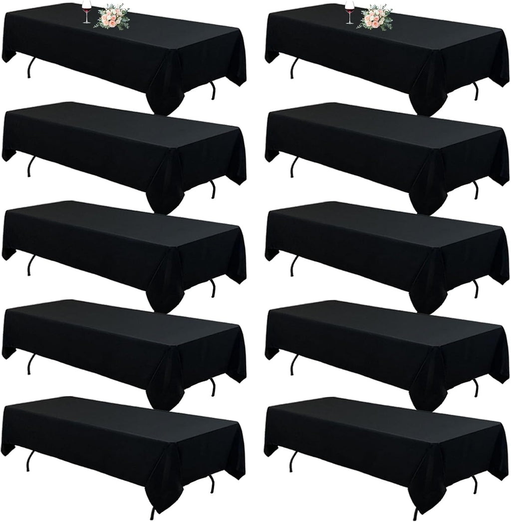 10Pack Black Tablecloths for 8 Foot Rectangle Tables 60 x 126 Inch