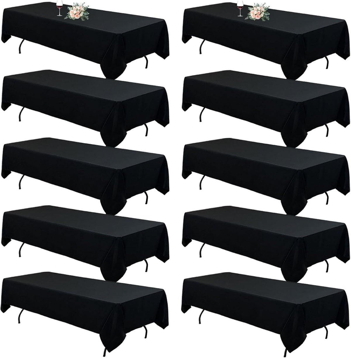 10Pack Black Tablecloths for 8 Foot Rectangle Tables 60 x 126 Inch