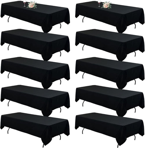 10Pack Black Tablecloths for 8 Foot Rectangle Tables 60 x 126 Inch