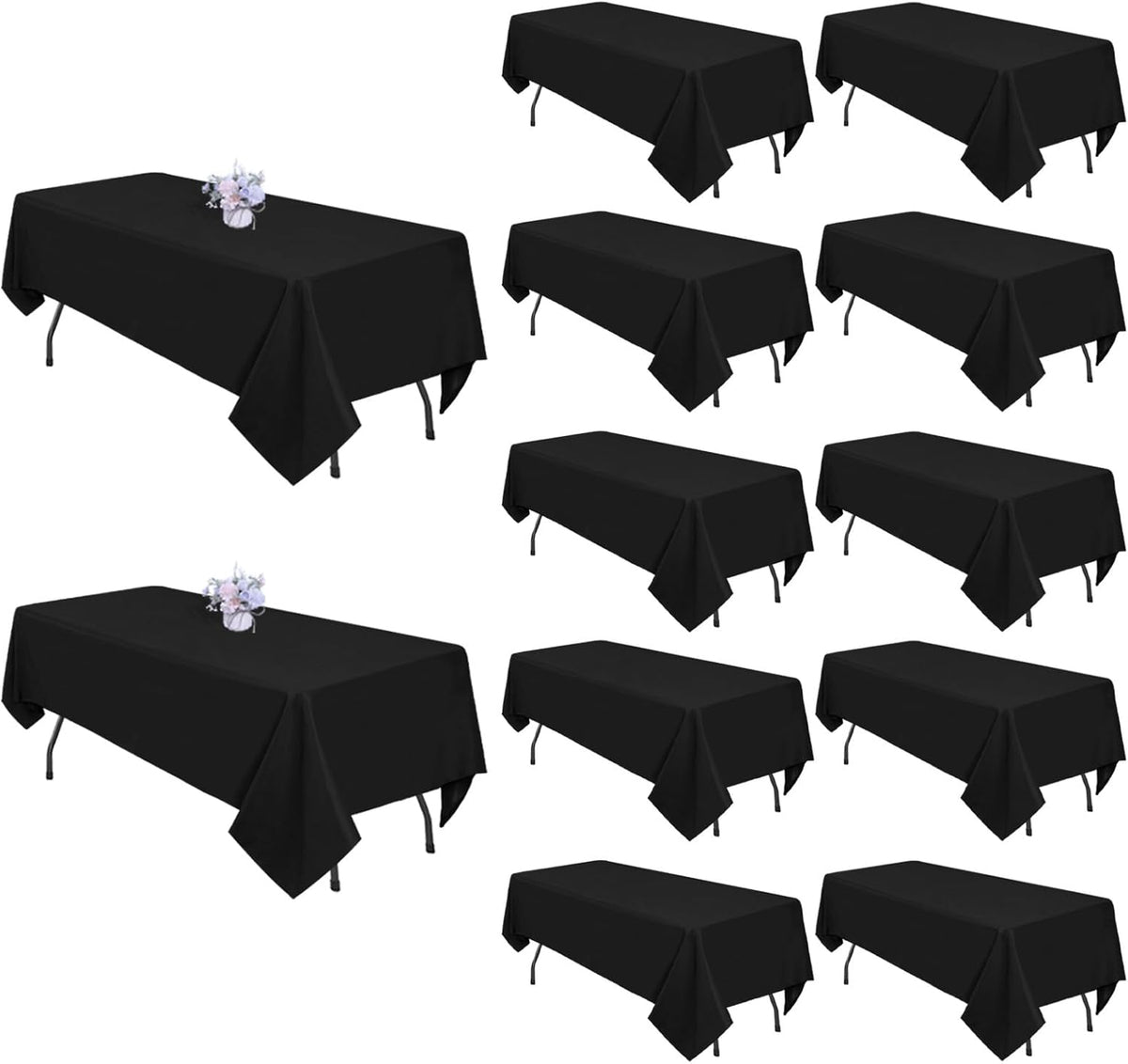 12 Pack 60 x 126 Inch Black Tablecloths for 8 Foot Rectangle Tables