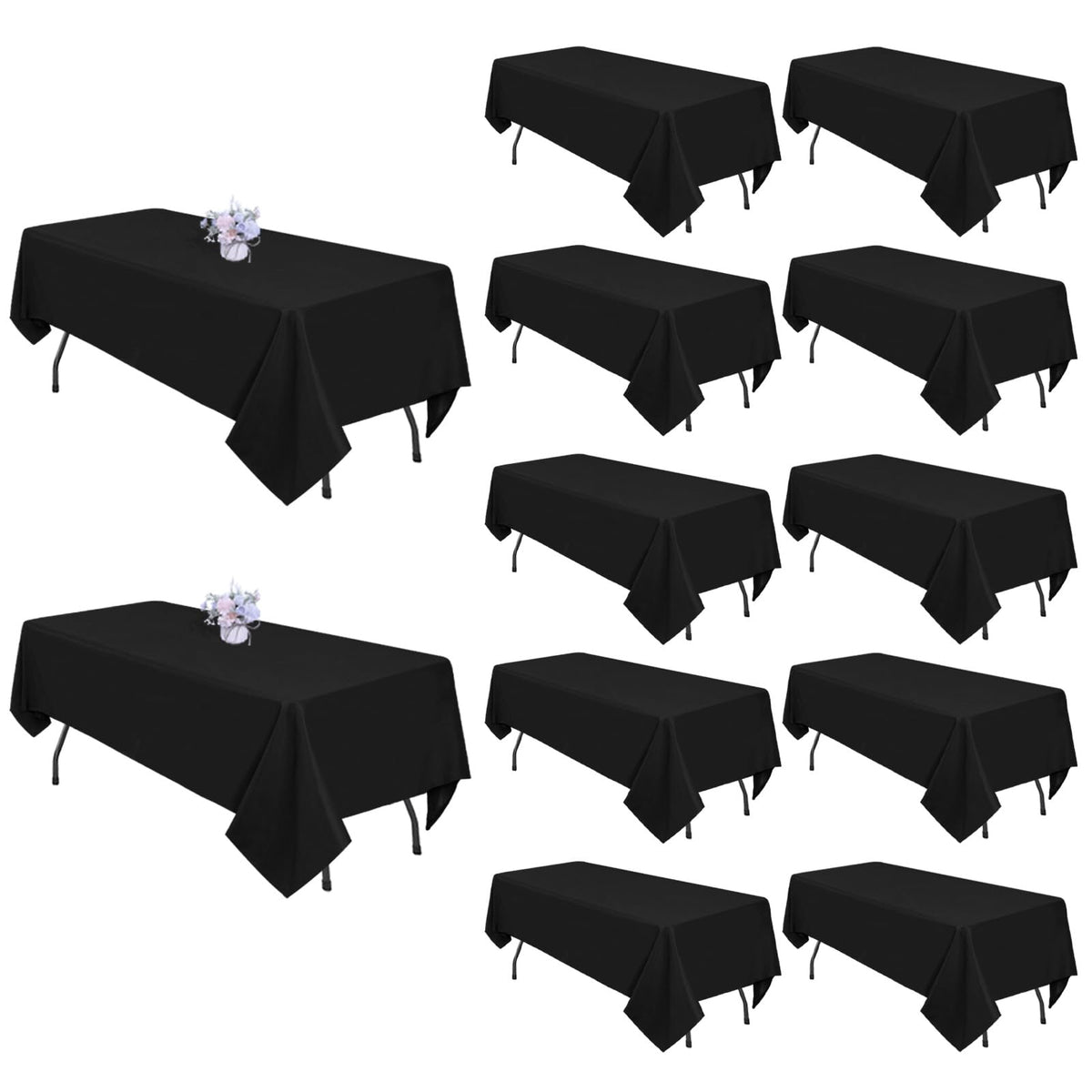 12 Pack 60 x 126 Inch Black Tablecloths for 8 Foot Rectangle Tables