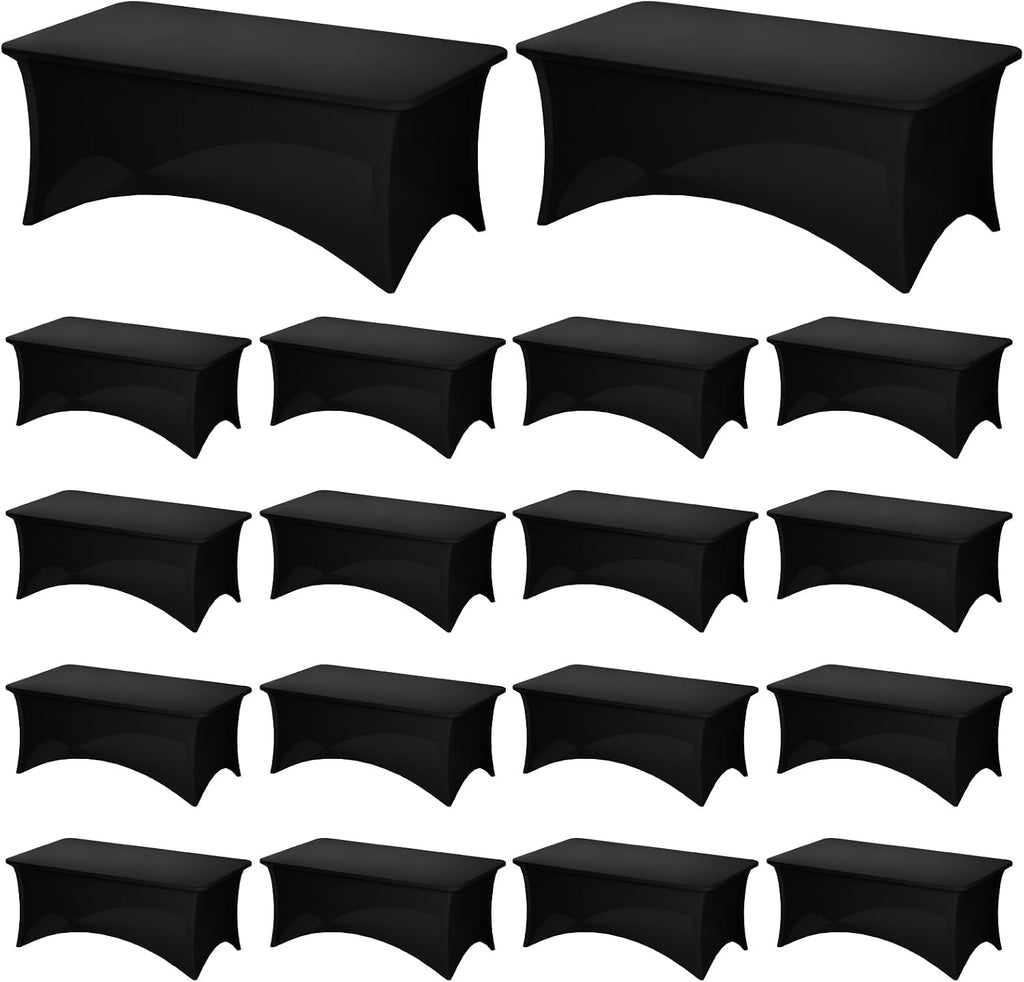 Fixwal 18 Pack 6FT Black Tablecloth Rectangle Spandex Fitted Table Cover