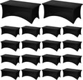 Fixwal 18 Pack 6FT Black Tablecloth Rectangle Spandex Fitted Table Cover