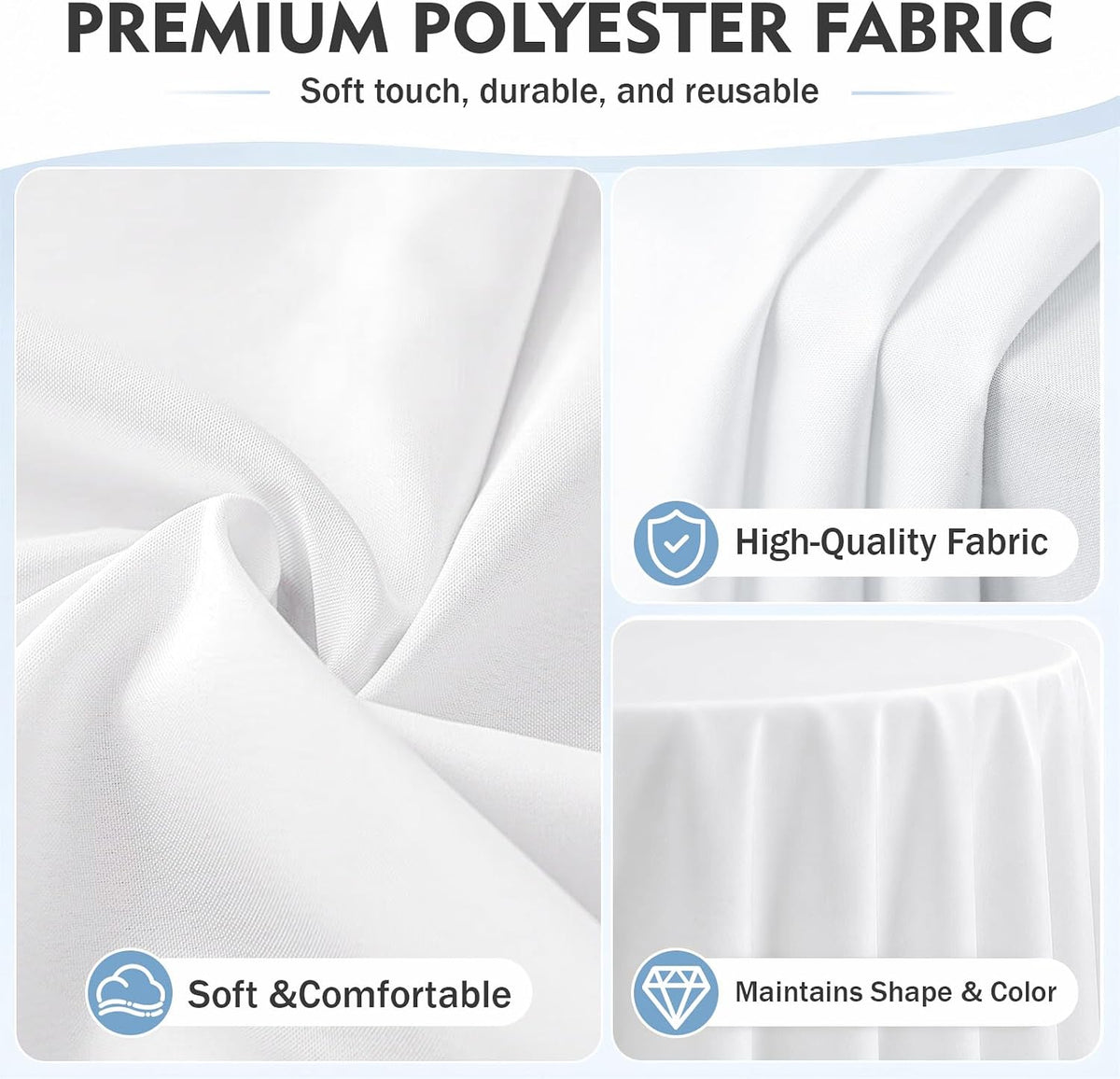 10 Pack 120 Inch White Round Tablecloth, Washable Polyester Tablecloths Stain & Wrinkle Resistant, Elegant Fabric Table Cloth for Wedding Party Banquet Dining Decoration Banquet, Formal Events