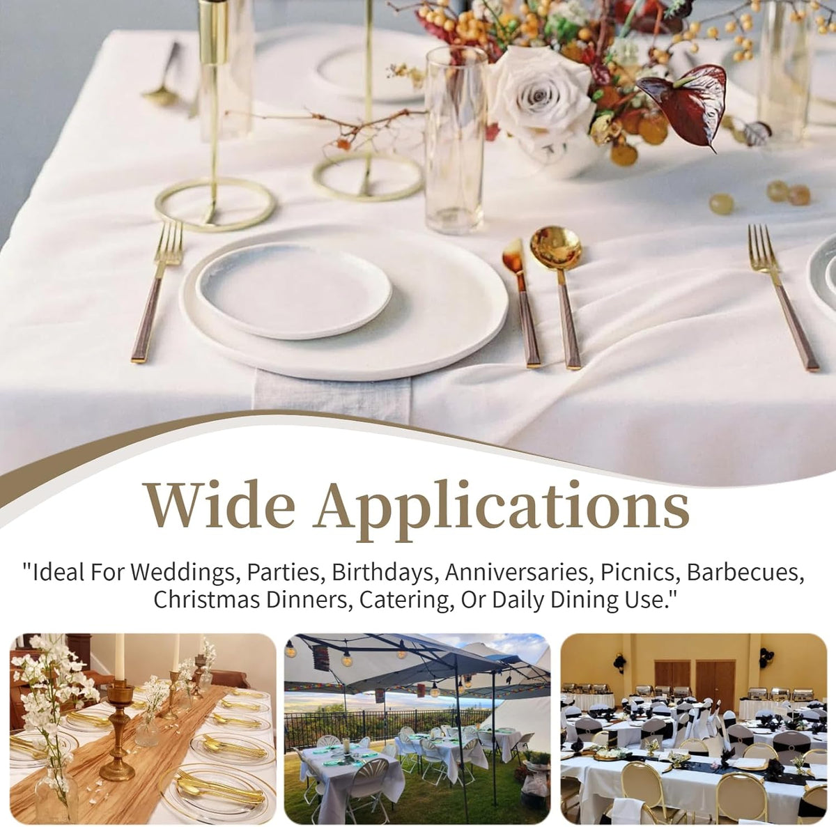 10 Pack White Table Cloths for 8ft Rectangle Tables, 60x126 Inch Tablecloth