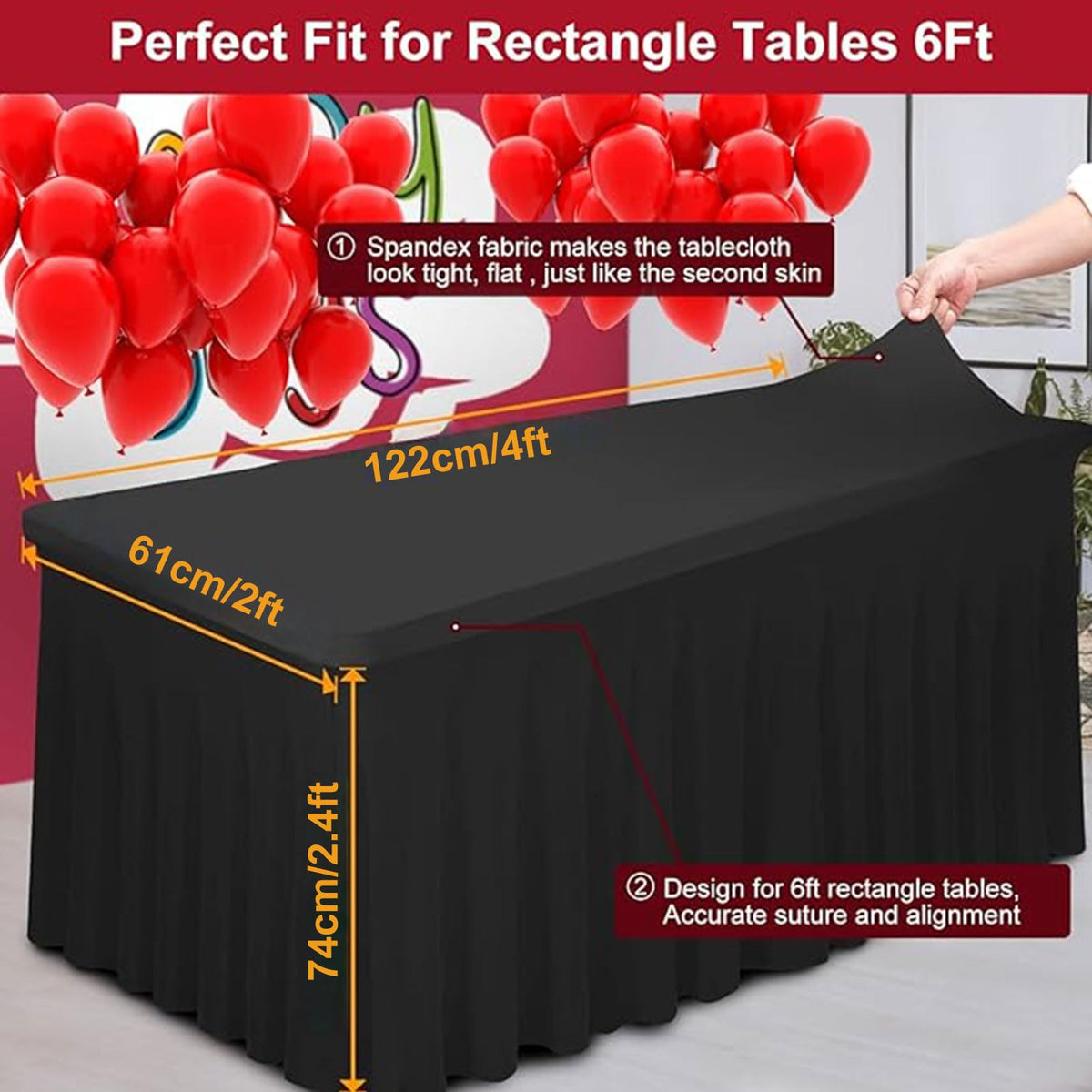 Thick 2 in 1 Spandex Table Skirt Cover 6ft,Rectangle Fitted Tablecloth with Pleated Skirt,Wrinkle Free Rectangular Table Cloth for Banquets and Vendor Event (White, 72"*30"*29",2Pack)