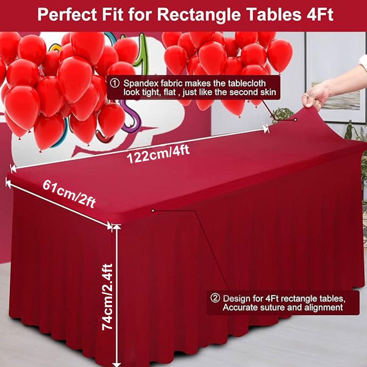 Thick 2 in 1 Spandex Table Skirt Cover 6ft,Rectangle Fitted Tablecloth with Pleated Skirt,Wrinkle Free Rectangular Table Cloth for Banquets and Vendor Event (White, 72"*30"*29",2Pack)
