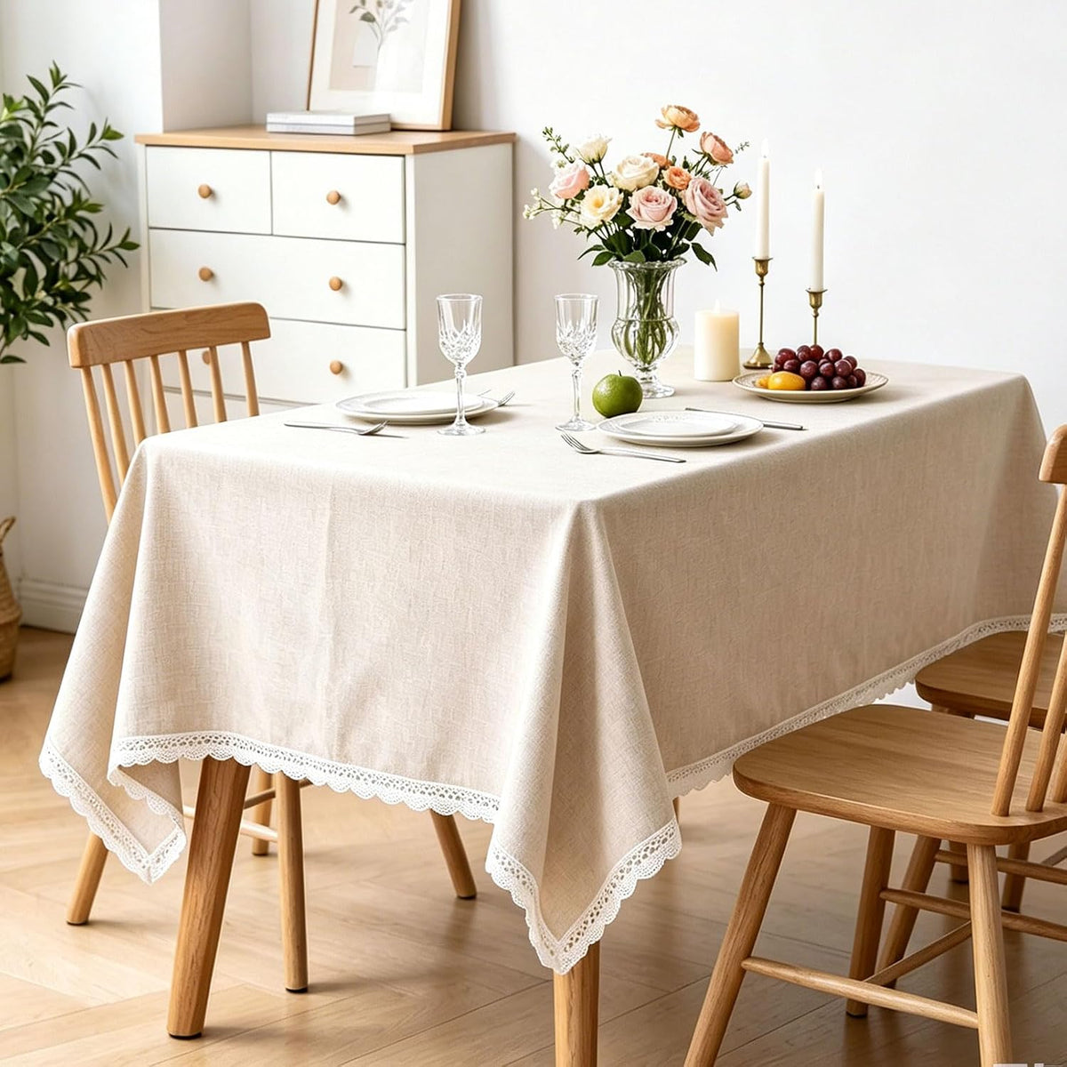 Khaki Faux Linen Rectangle Waterproof Tablecloth