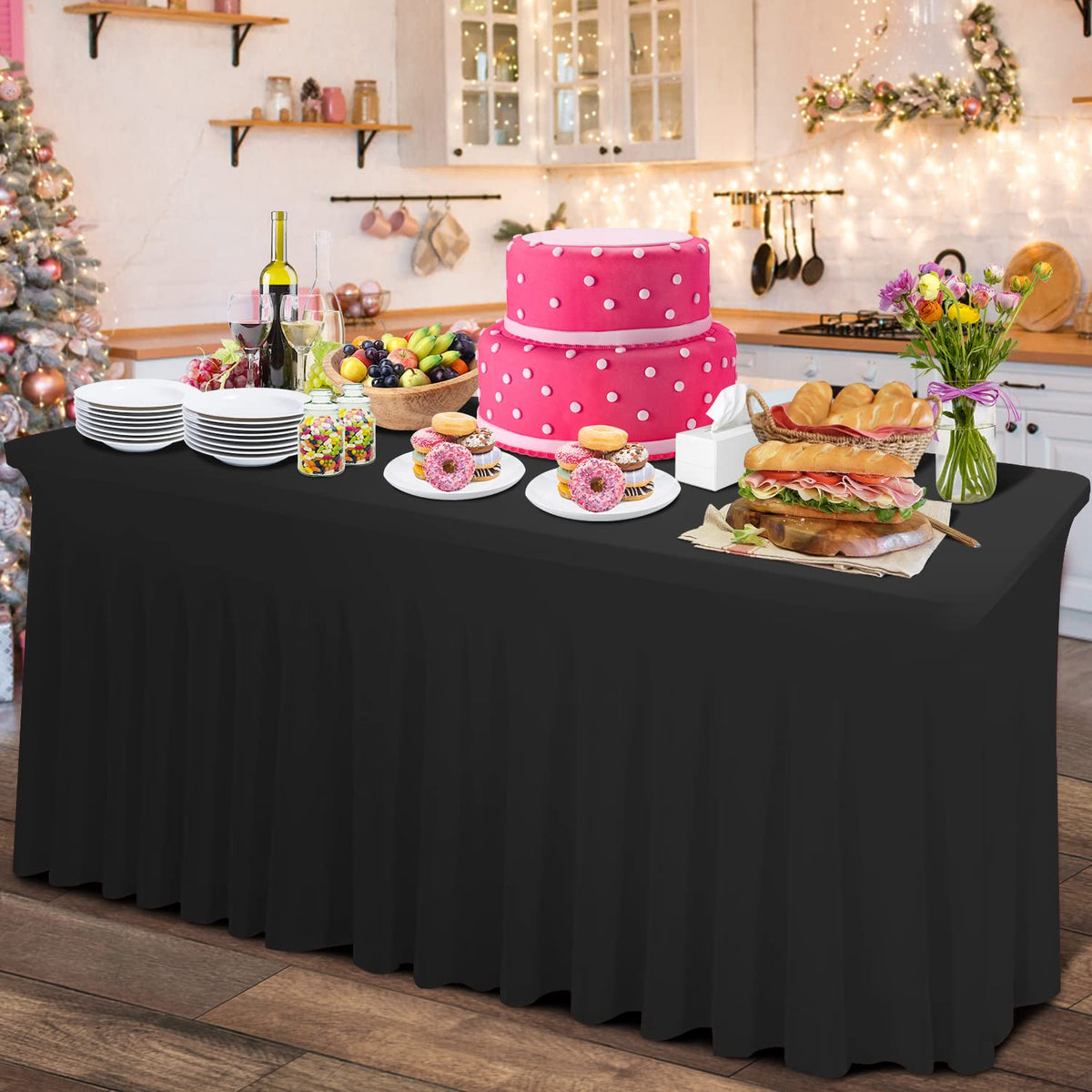 Thick 2 in 1 Spandex Table Skirt Cover 6ft,Rectangle Fitted Tablecloth with Pleated Skirt,Wrinkle Free Rectangular Table Cloth for Banquets and Vendor Event (White, 72"*30"*29",2Pack)