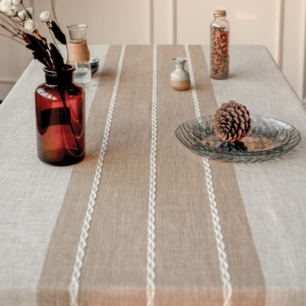 Deep Dream Tablecloths, Waterproof Table Cloth, Linens Wrinkle Free Anti-Fading, Rustic Table Cover Decoration for Kitchen Dinning Party (Rectangle/Oblong,55''x120'',10-12 Seats, Light Coffee)