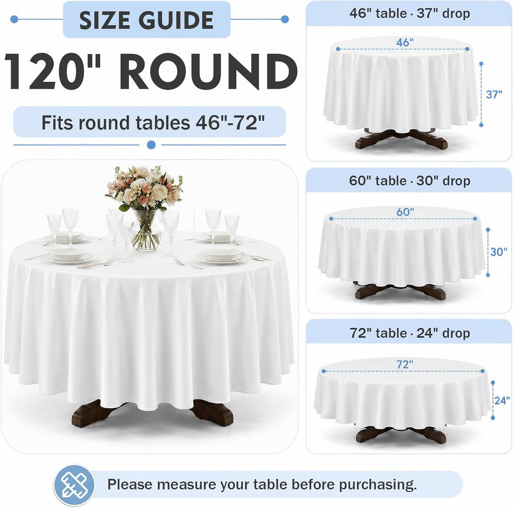 10 Pack 120 Inch White Round Tablecloth, Washable Polyester Tablecloths Stain & Wrinkle Resistant, Elegant Fabric Table Cloth for Wedding Party Banquet Dining Decoration Banquet, Formal Events