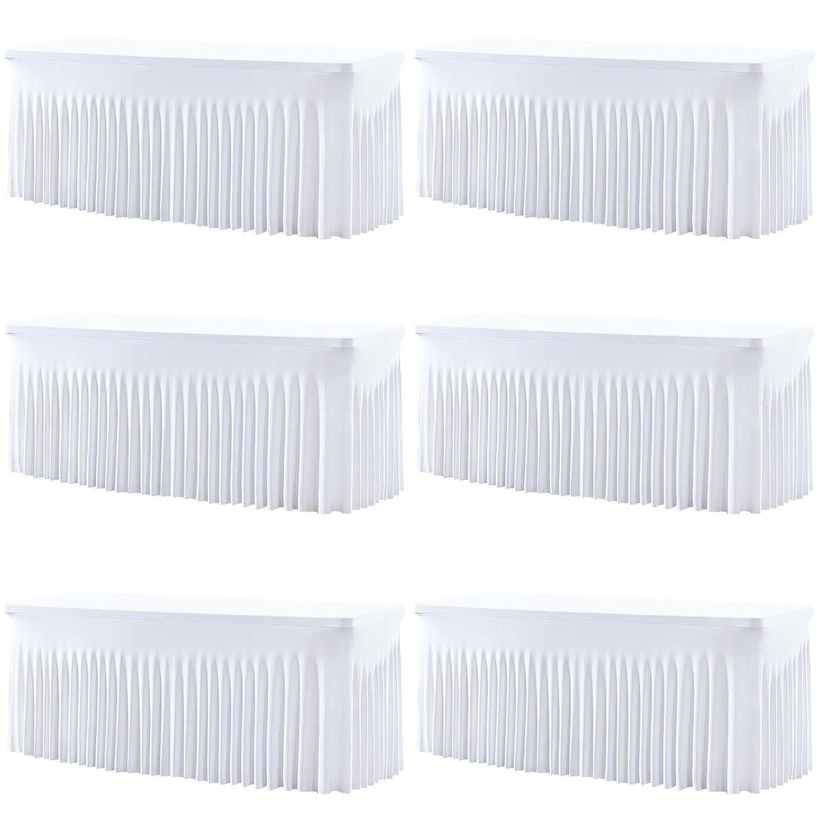 6 Pack Ivory Spandex Table Covers & Table Skirt for 6FT Rectangle Tables - Fitted 6 Foot Stretch Fabric Tablecloth with Pleats, Wrinkle Free for Weddings, Parties, Craft Fairs & Folding Tables