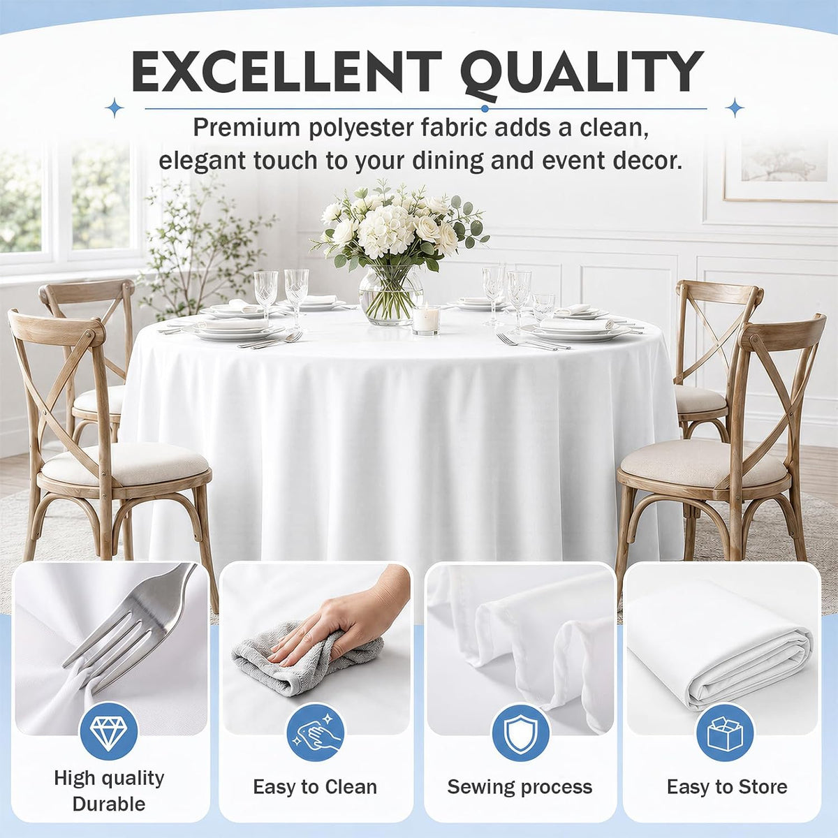 10 Pack 120 Inch White Round Tablecloth, Washable Polyester Tablecloths Stain & Wrinkle Resistant, Elegant Fabric Table Cloth for Wedding Party Banquet Dining Decoration Banquet, Formal Events