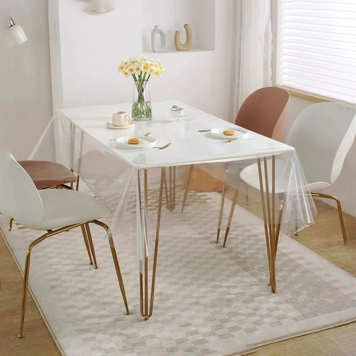 Pioggia Clear Tablecloth Protector Rectangle Waterproof Oil-Proof Plastic Table Cloth Wipeable PVC Table Cover for Indoor and Outdoor (Clear, 60 x 120 Inch)
