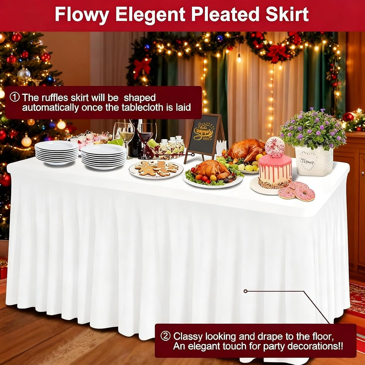 Thick 2 in 1 Spandex Table Skirt Cover 6ft,Rectangle Fitted Tablecloth with Pleated Skirt,Wrinkle Free Rectangular Table Cloth for Banquets and Vendor Event (White, 72"*30"*29",2Pack)