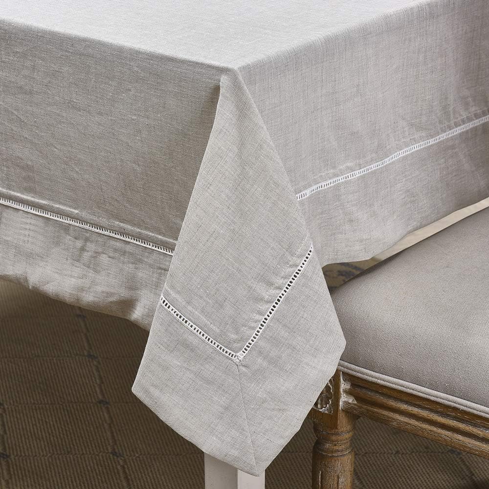 Simple&Opulence Premium 100% Linen Hemstitch Tablecloth-60 x 120 Inch Natural Linen, Natural Fabric, Rectangular Tablecloth for Indoor and Outdoor Use