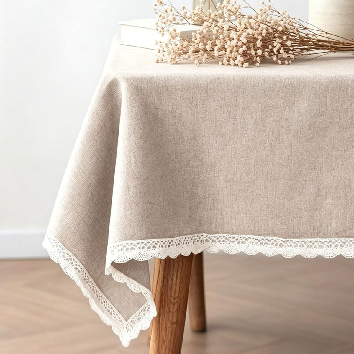 Khaki Faux Linen Rectangle Waterproof Tablecloth