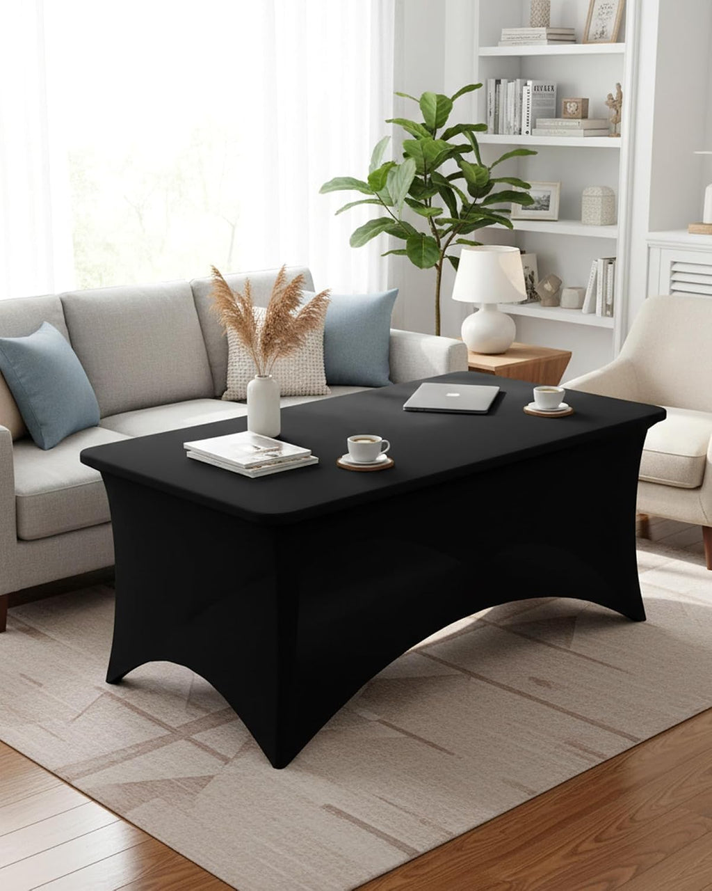 Fixwal 18 Pack 6FT Black Tablecloth Rectangle Spandex Fitted Table Cover