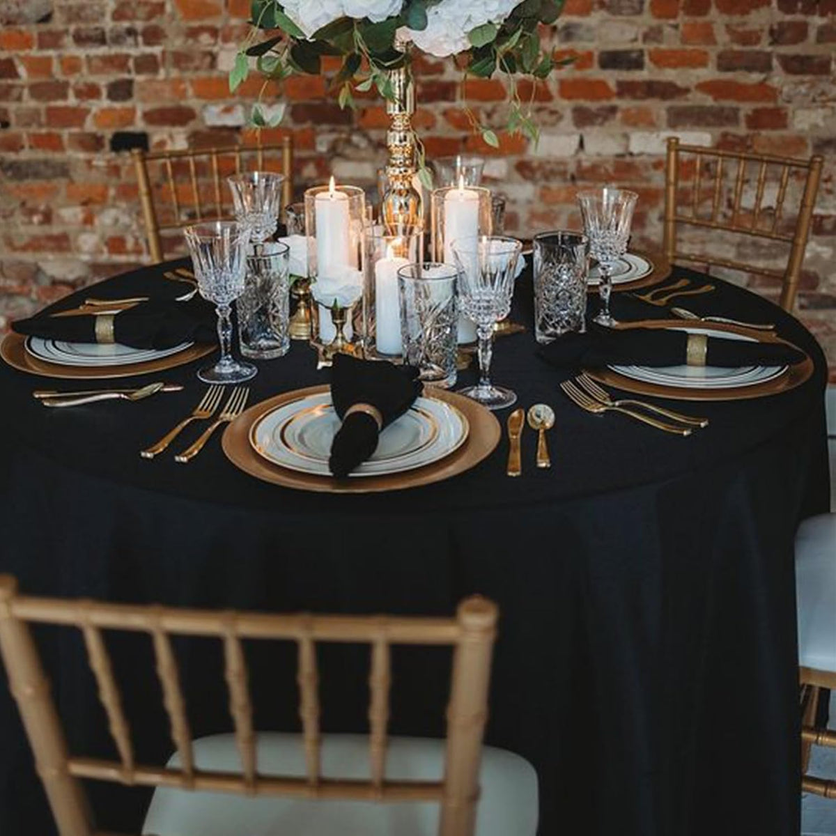 10 Pack Black Round Tablecloths, 120 Inch Stain Resistant and Wrinkle Round Table Clothes, Washable Polyester Table Clothes Cover for Kitchen Dining, Wedding Birthday Party, Buffet Restaurant, Banquet