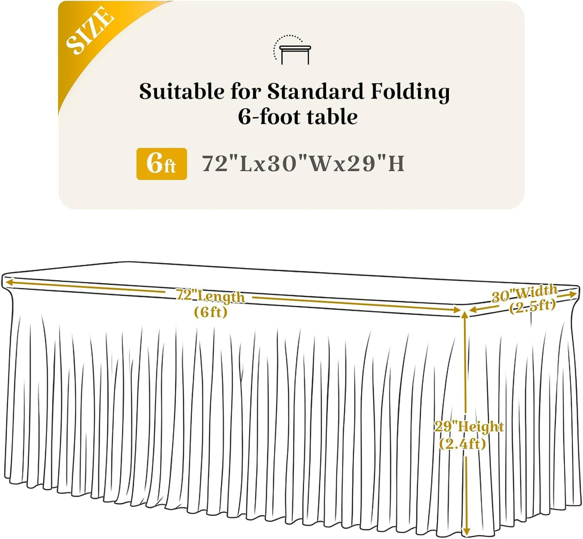 6 Pack Ivory Spandex Table Covers & Table Skirt for 6FT Rectangle Tables - Fitted 6 Foot Stretch Fabric Tablecloth with Pleats, Wrinkle Free for Weddings, Parties, Craft Fairs & Folding Tables