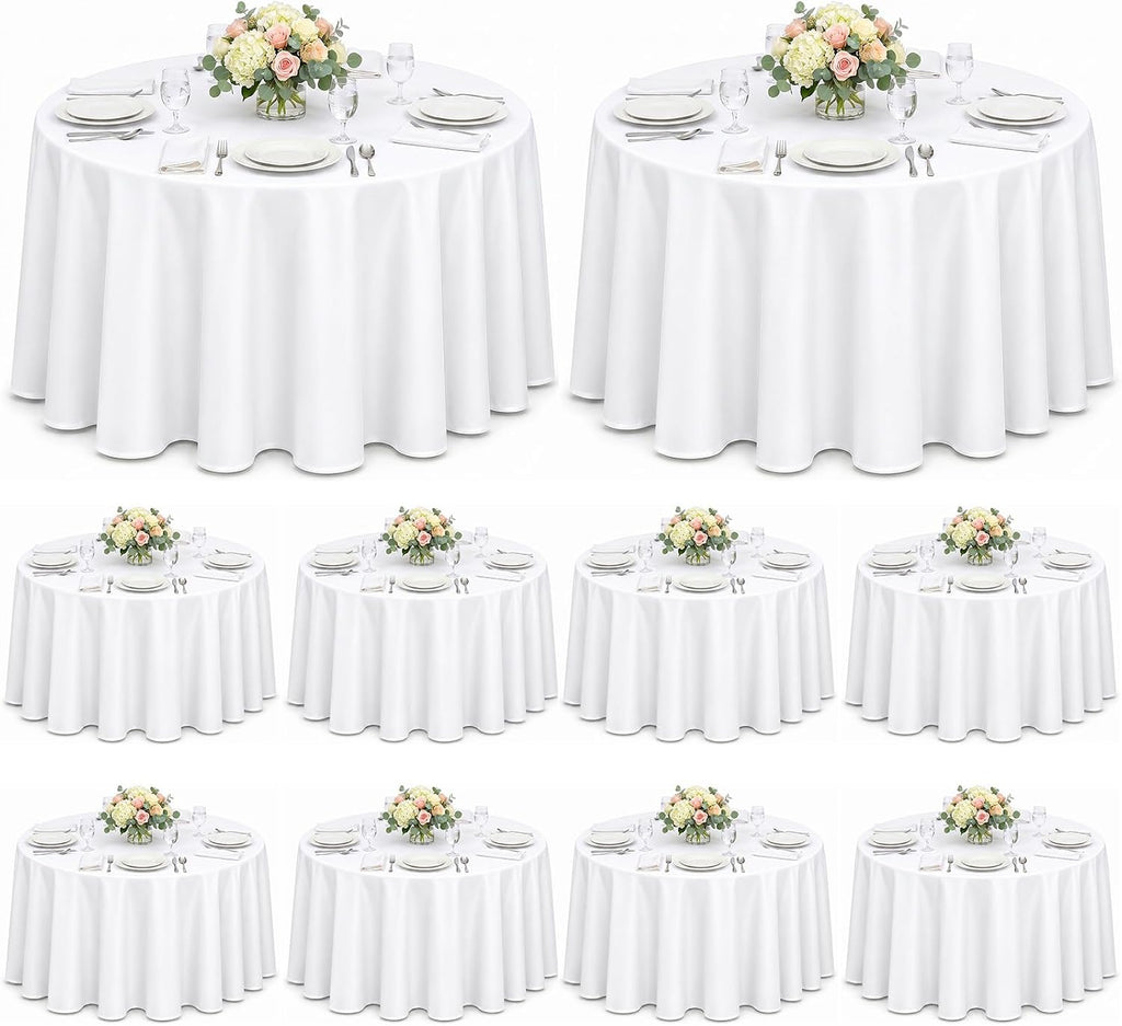 10 Pack 120 Inch White Round Tablecloth, Washable Polyester Tablecloths Stain & Wrinkle Resistant, Elegant Fabric Table Cloth for Wedding Party Banquet Dining Decoration Banquet, Formal Events