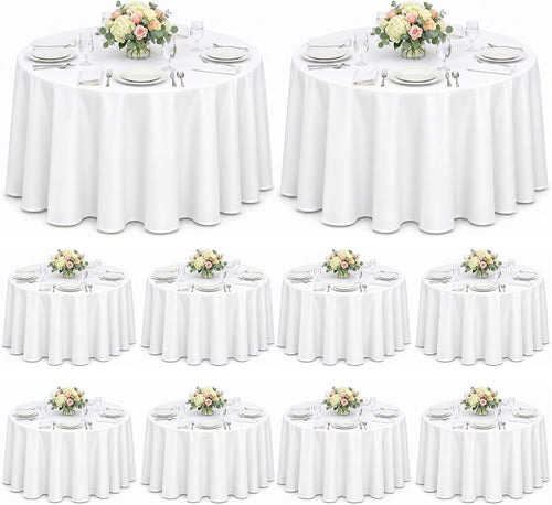 10 Pack 120 Inch White Round Tablecloth, Washable Polyester Tablecloths Stain & Wrinkle Resistant, Elegant Fabric Table Cloth for Wedding Party Banquet Dining Decoration Banquet, Formal Events