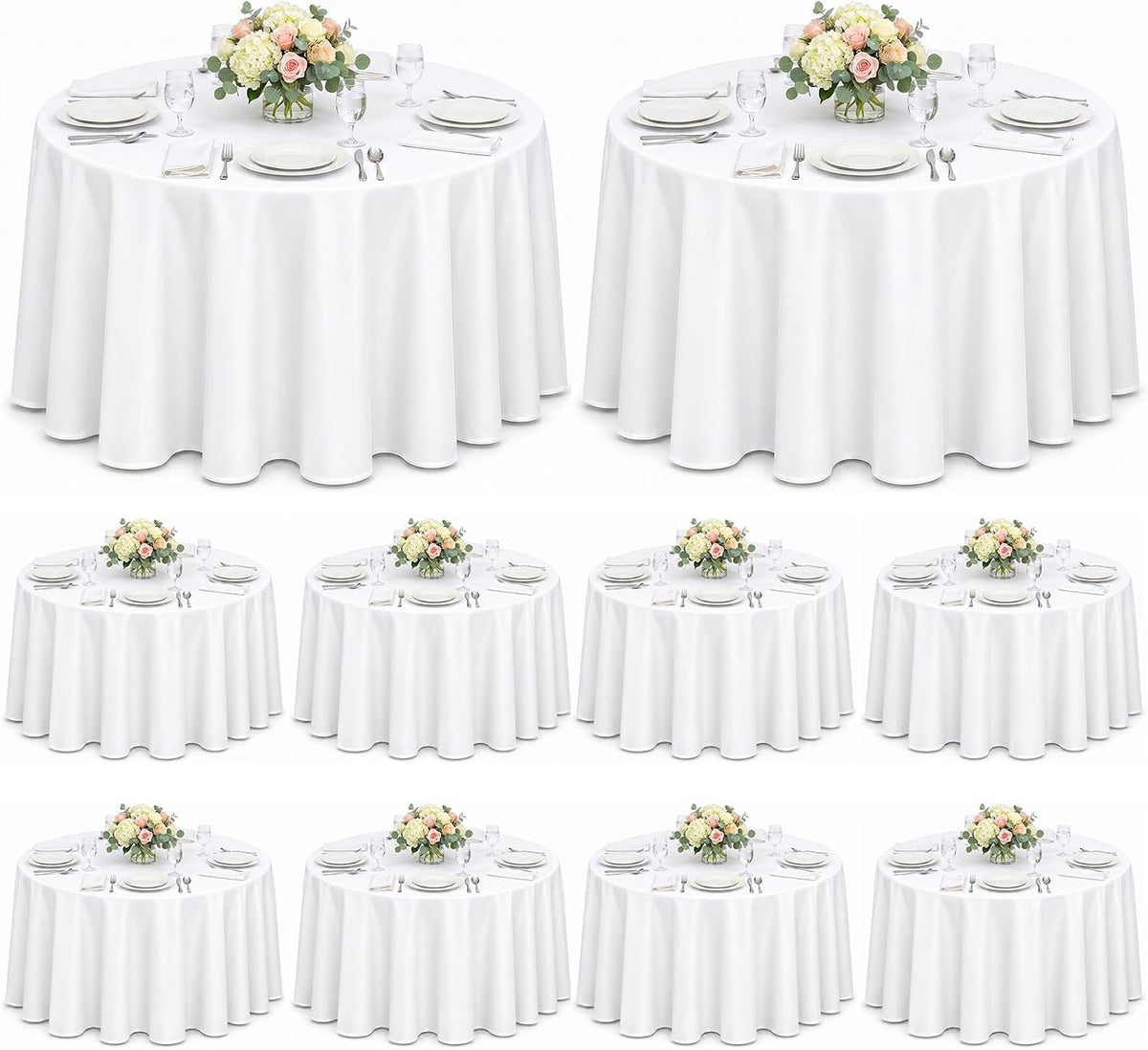 10 Pack 120 Inch White Round Tablecloth, Washable Polyester Tablecloths Stain & Wrinkle Resistant, Elegant Fabric Table Cloth for Wedding Party Banquet Dining Decoration Banquet, Formal Events