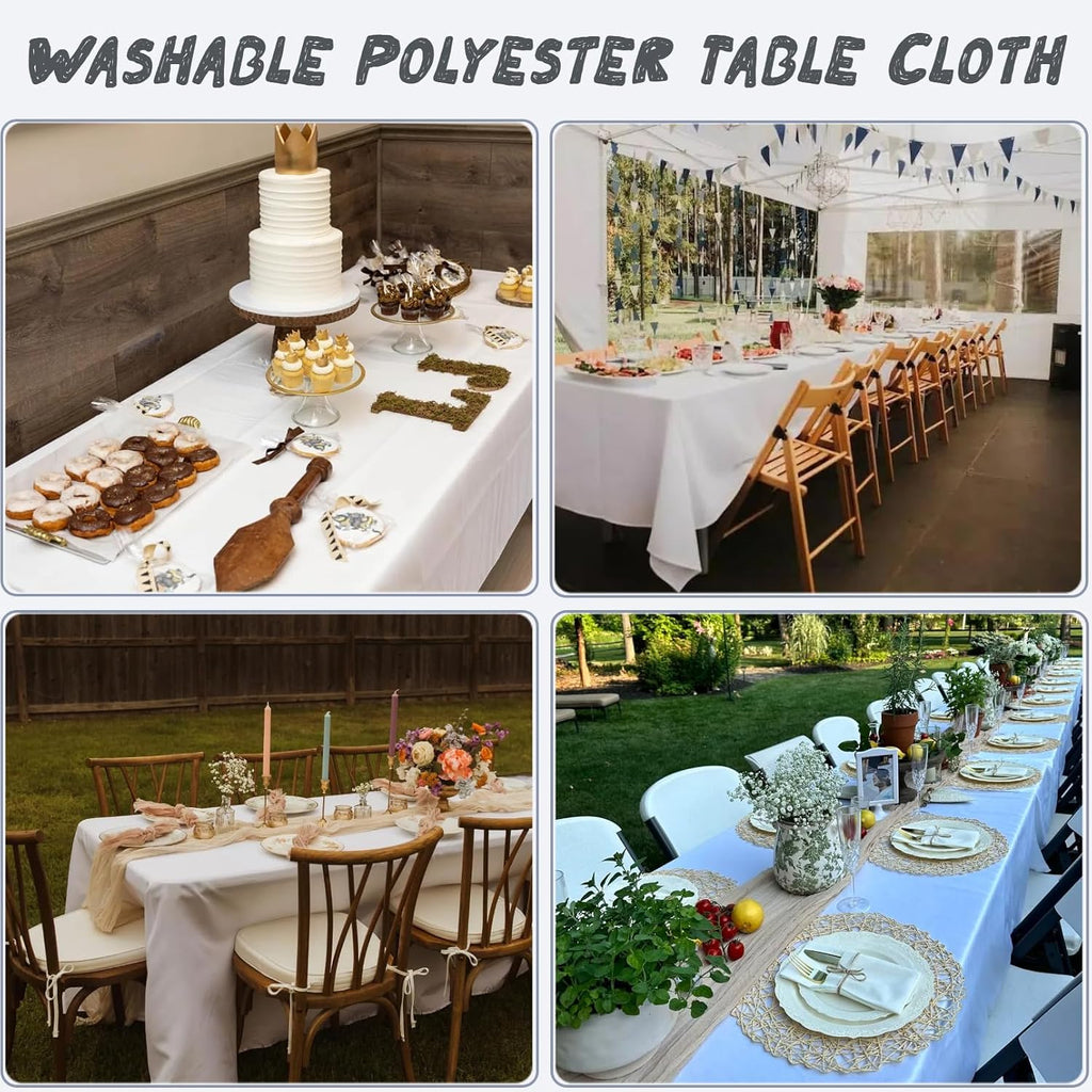 10 Pack White Table Cloths for 8ft Rectangle Tables, 60x126 Inch Tablecloth