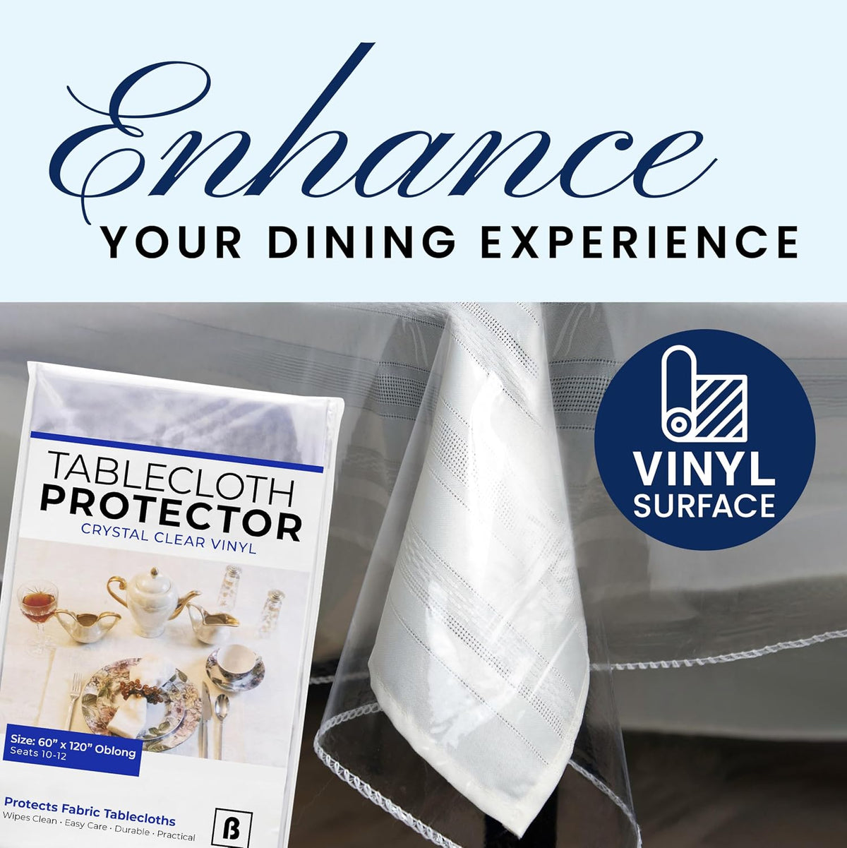 Broder Heavy Duty Clear Plastic Table Cover Protector Rectangle 60x120 – Waterproof, Oil Proof, Wipeable Vinyl Tablecloth Protector, Thick PVC, for Dining Room, Kitchen, Desk, Office, Everyday Use