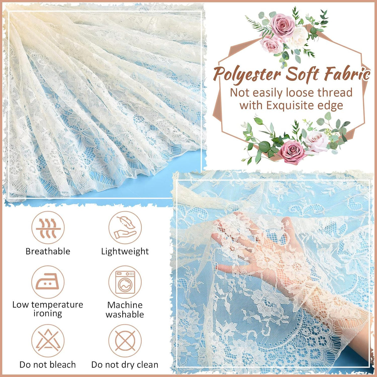 Reginary Ivory Lace Tablecloths - 10 Pack, 59 x 118 Inches, Floral Lace Embroidered Rectangle Table Overlay for Wedding, Baby Shower, Party Supplies