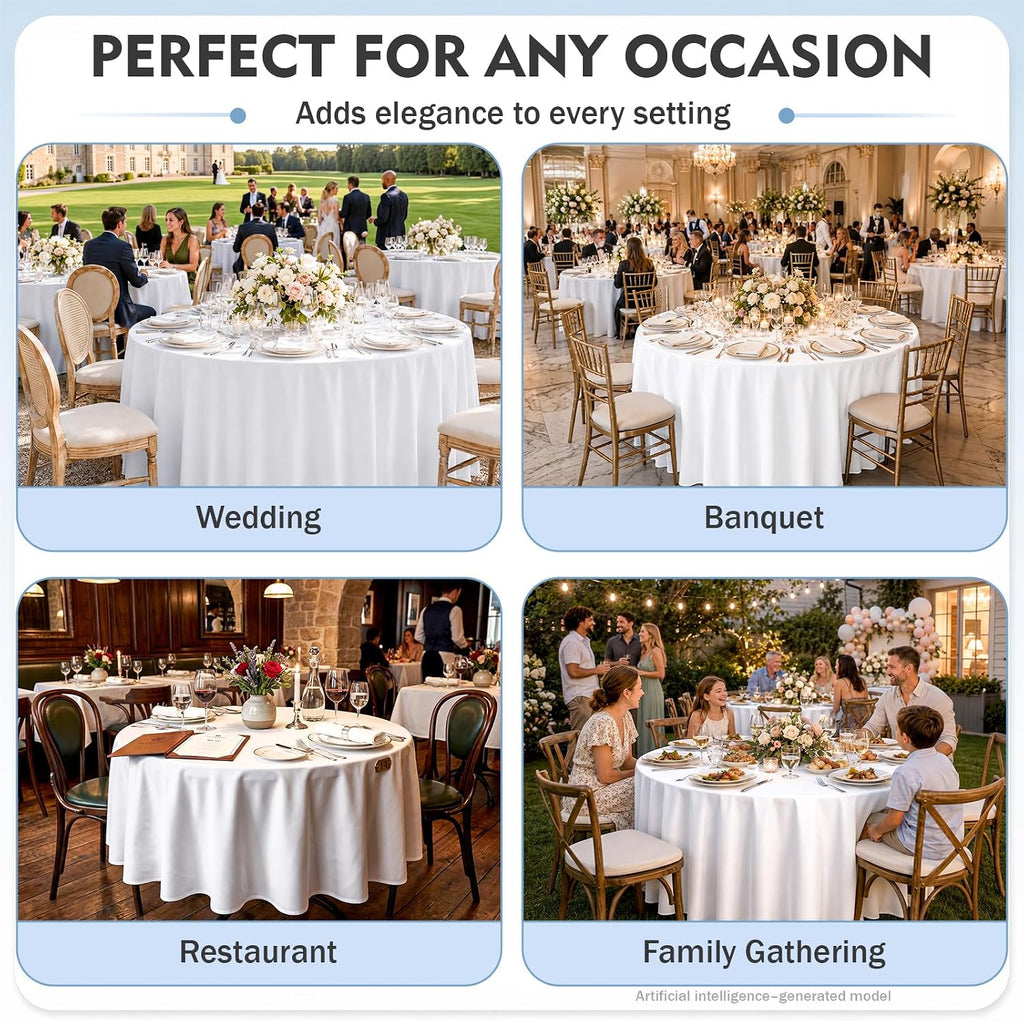 10 Pack 120 Inch White Round Tablecloth, Washable Polyester Tablecloths Stain & Wrinkle Resistant, Elegant Fabric Table Cloth for Wedding Party Banquet Dining Decoration Banquet, Formal Events