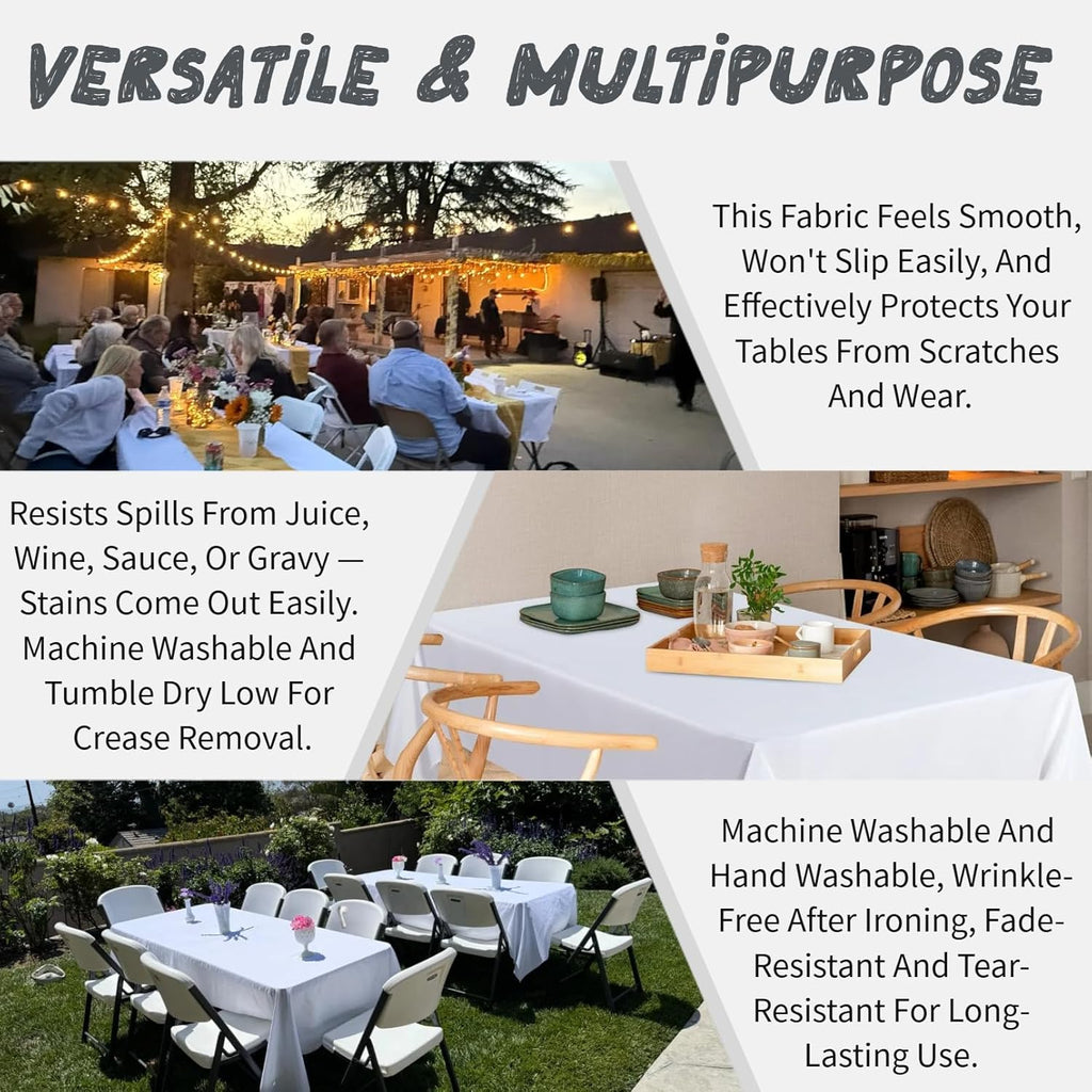 10 Pack White Table Cloths for 8ft Rectangle Tables, 60x126 Inch Tablecloth