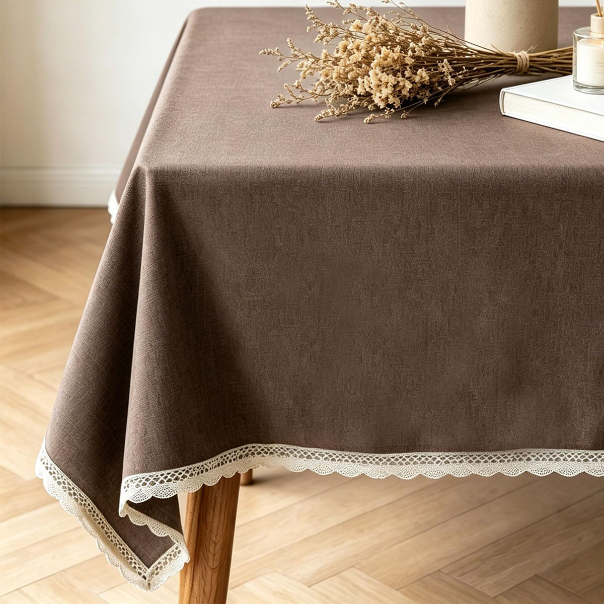 Khaki Faux Linen Rectangle Waterproof Tablecloth