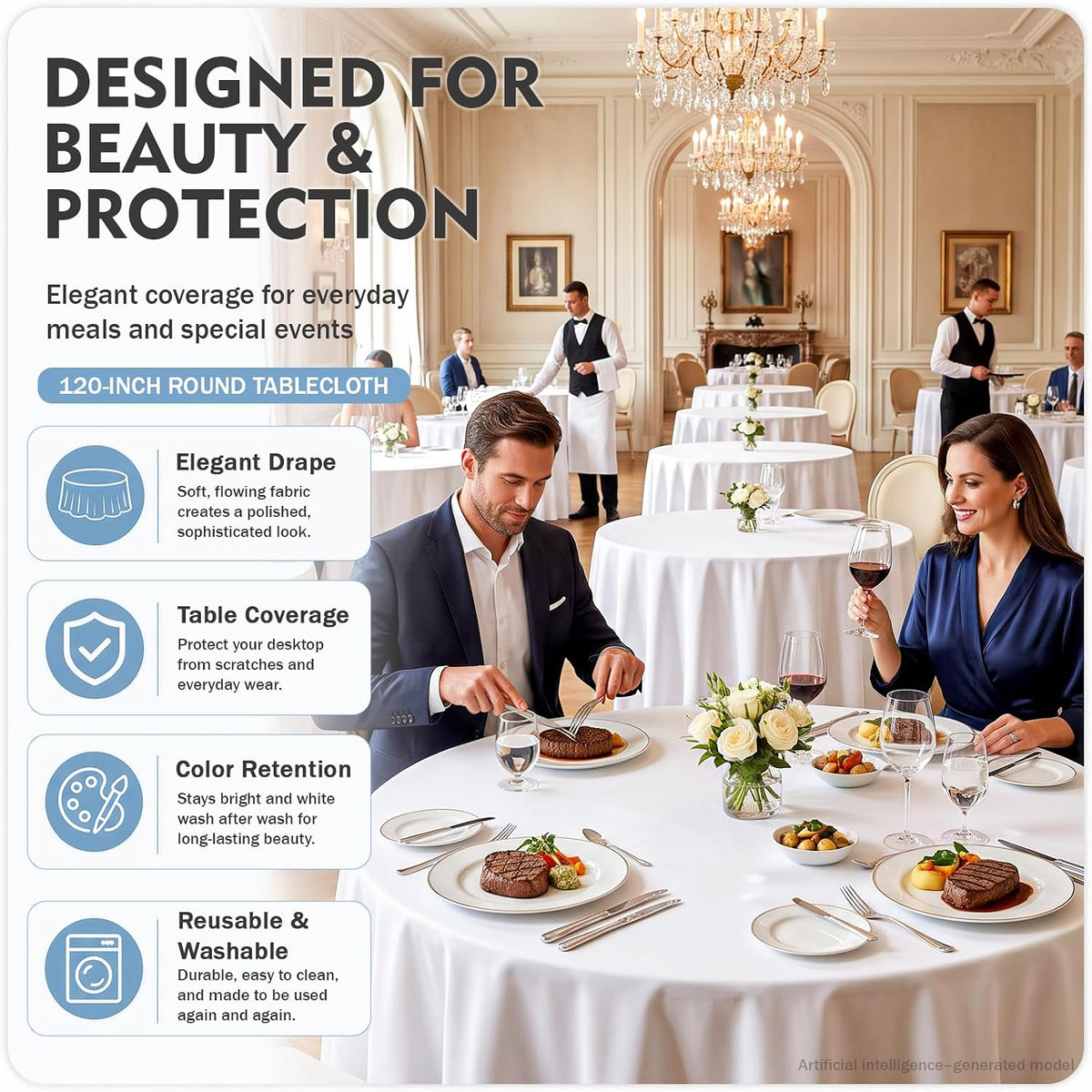 10 Pack 120 Inch White Round Tablecloth, Washable Polyester Tablecloths Stain & Wrinkle Resistant, Elegant Fabric Table Cloth for Wedding Party Banquet Dining Decoration Banquet, Formal Events