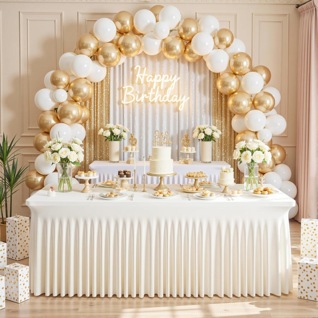 6 Pack Ivory Spandex Table Covers & Table Skirt for 6FT Rectangle Tables - Fitted 6 Foot Stretch Fabric Tablecloth with Pleats, Wrinkle Free for Weddings, Parties, Craft Fairs & Folding Tables