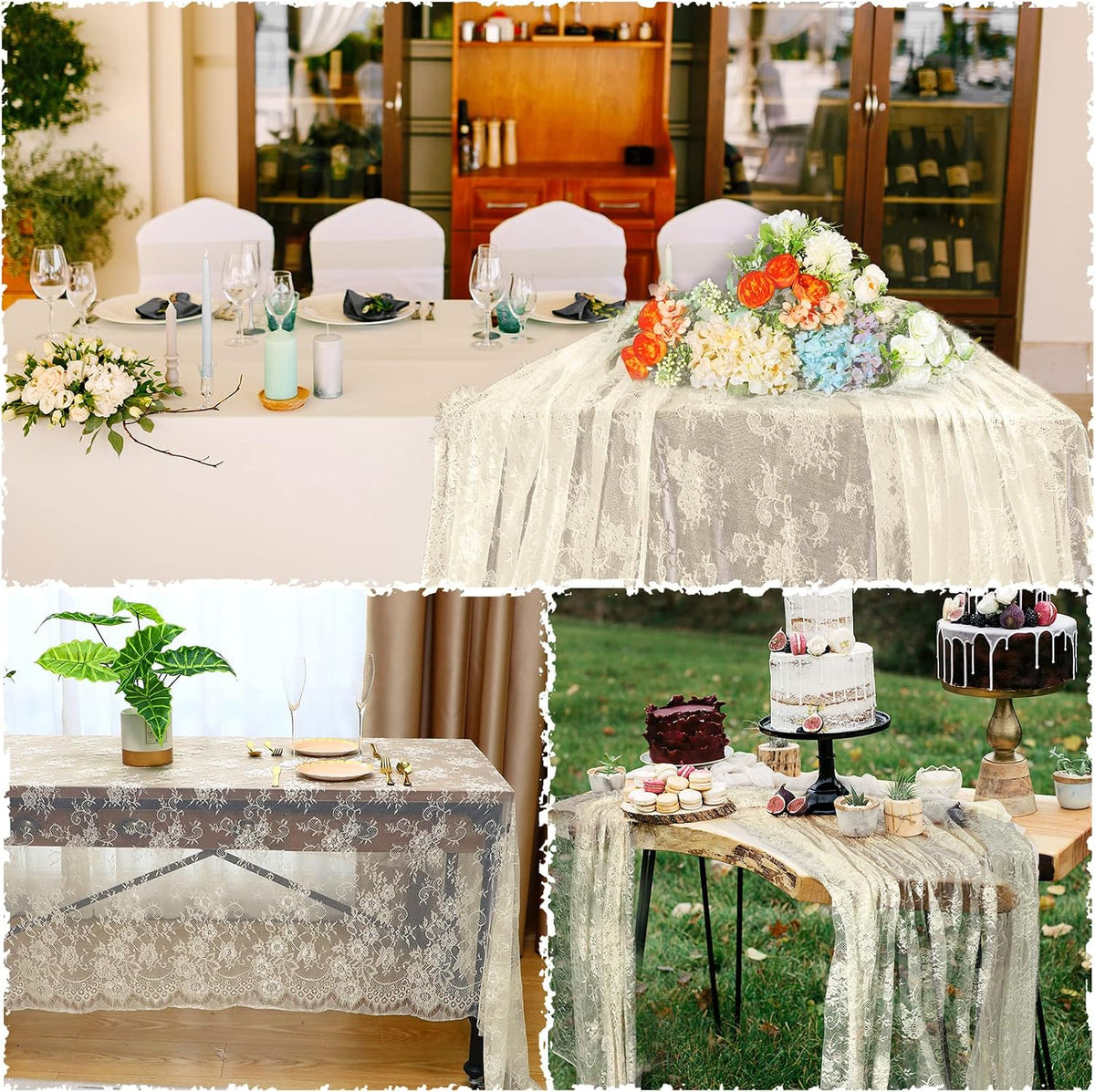 Reginary Ivory Lace Tablecloths - 10 Pack, 59 x 118 Inches, Floral Lace Embroidered Rectangle Table Overlay for Wedding, Baby Shower, Party Supplies