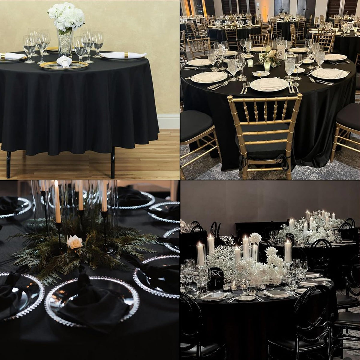 10 Pack Black Round Tablecloths, 120 Inch Stain Resistant and Wrinkle Round Table Clothes, Washable Polyester Table Clothes Cover for Kitchen Dining, Wedding Birthday Party, Buffet Restaurant, Banquet