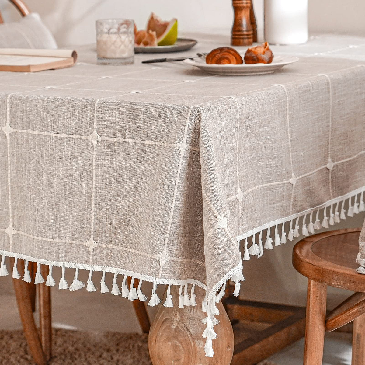 Deep Dream Tablecloths, Waterproof Table Cloth, Linens Wrinkle Free Anti-Fading, Rustic Table Cover Decoration for Kitchen Dinning Party (Rectangle/Oblong,55''x120'',10-12 Seats, Light Coffee)
