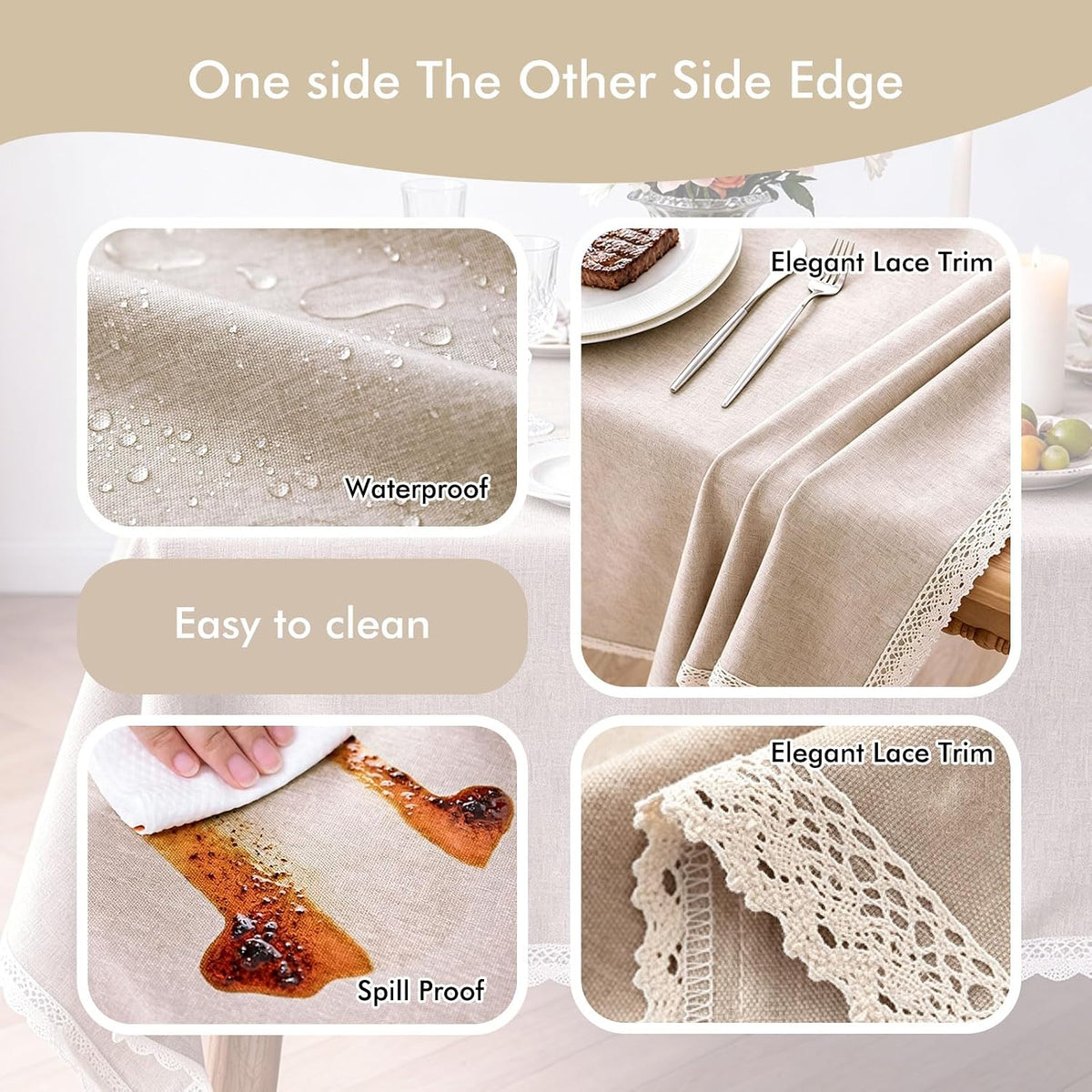 Khaki Faux Linen Rectangle Waterproof Tablecloth