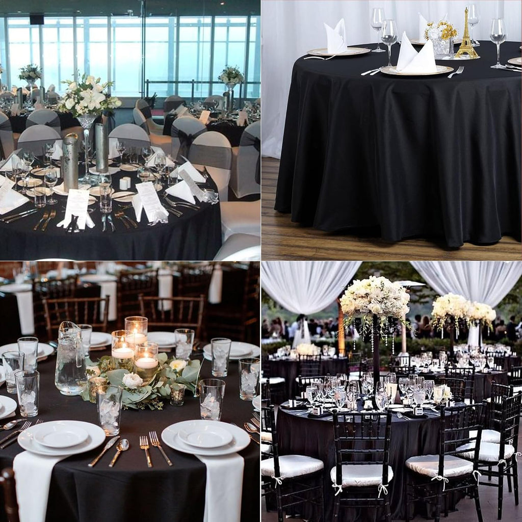 10 Pack Black Round Tablecloths, 120 Inch Stain Resistant and Wrinkle Round Table Clothes, Washable Polyester Table Clothes Cover for Kitchen Dining, Wedding Birthday Party, Buffet Restaurant, Banquet