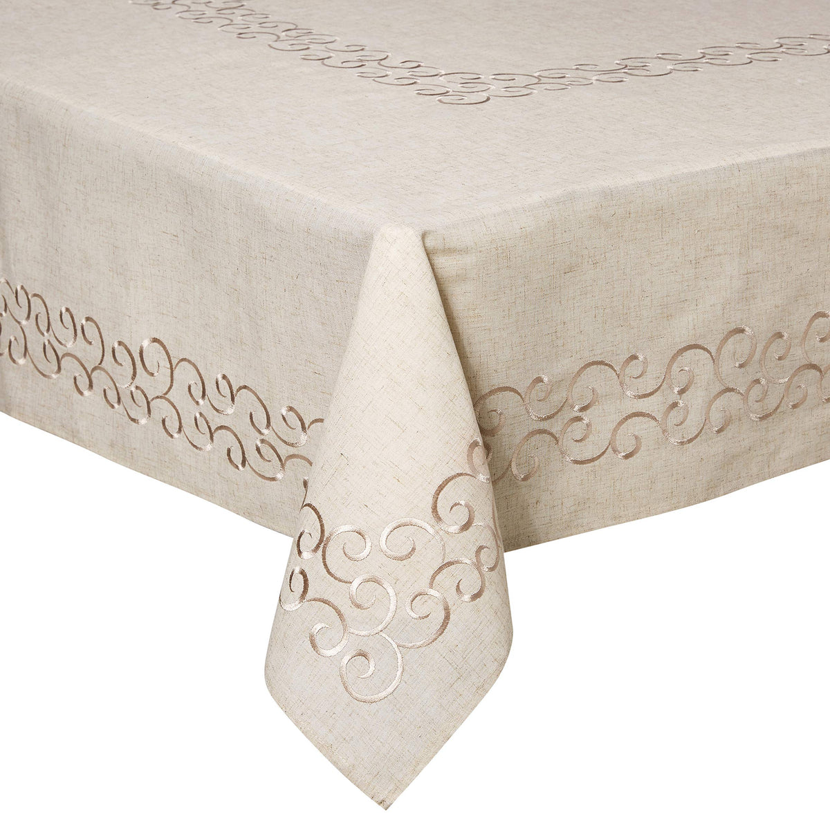 SARO LIFESTYLE Swirling Collection Design Tablecloth, 67" x 160", Natural