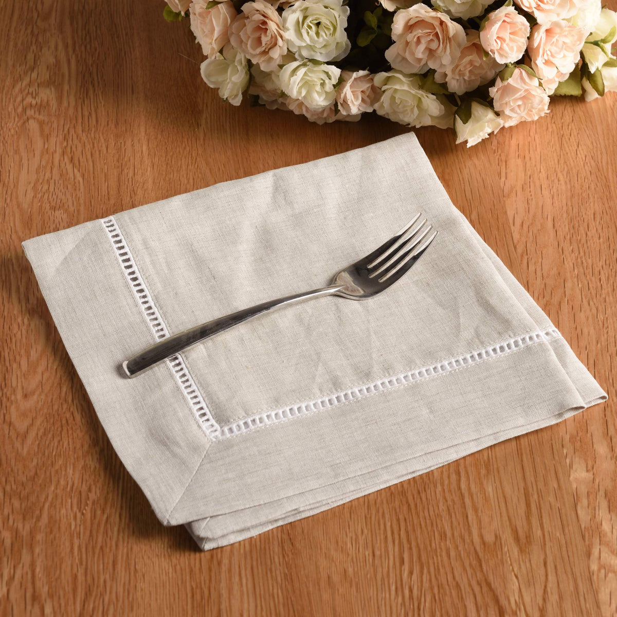 Simple&Opulence Premium 100% Linen Hemstitch Tablecloth-60 x 120 Inch Natural Linen, Natural Fabric, Rectangular Tablecloth for Indoor and Outdoor Use